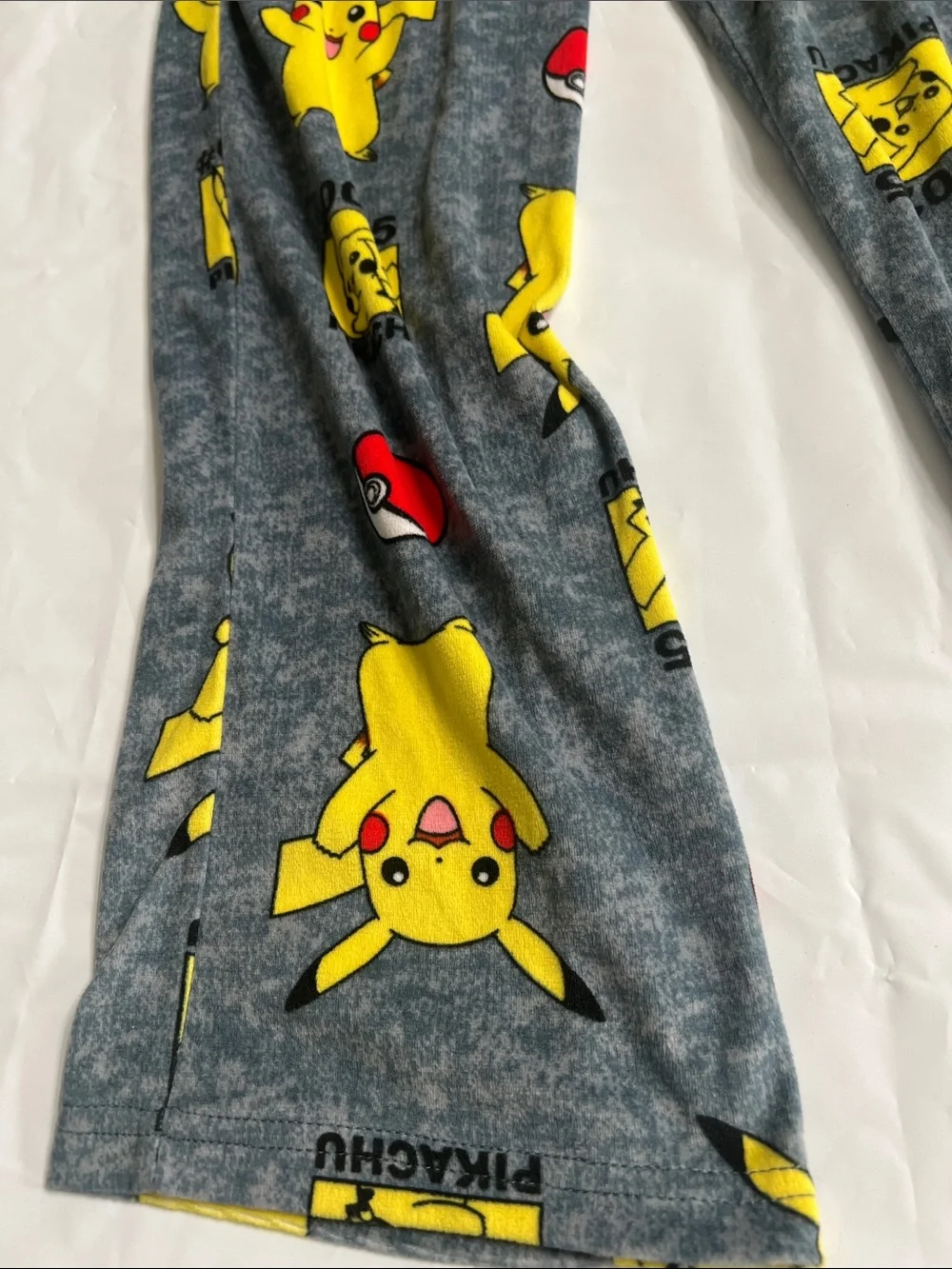 American Apparel Grey Pikachu Fleece Pajama Bottoms with Yellow & Red Print